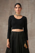 Blouse - Black Knit Stretch 3/4 Sleeves Top Blouse